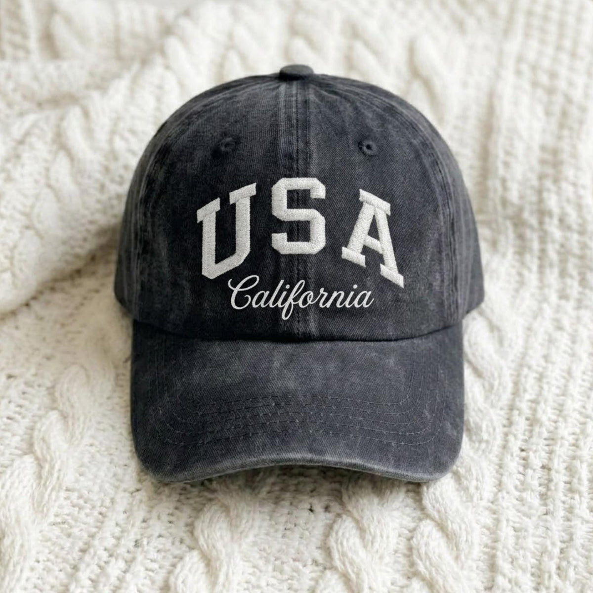Custom USA City Name Embroidered Hat, Personalized American Flag Washed Cotton Baseball Cap