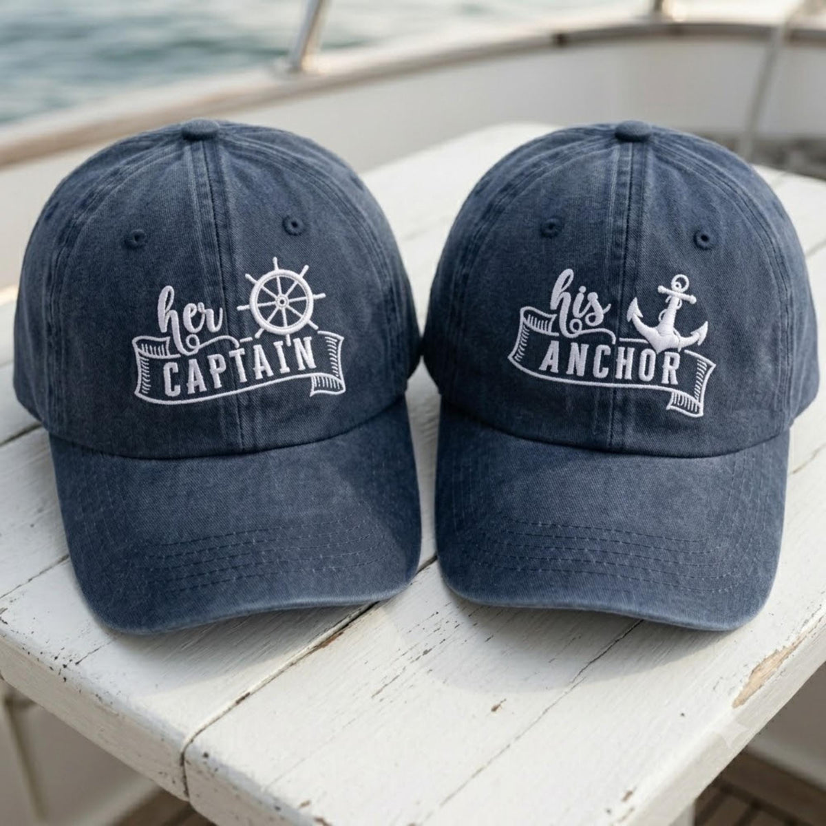 Matching Nautical Couple Embroidered Hats, Captain and Anchor Baseball Caps, Cruise Gift