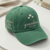 Personalized Mama Daisy Embroidered Hat, Custom Floral Baseball Cap, Mother's Day Gift