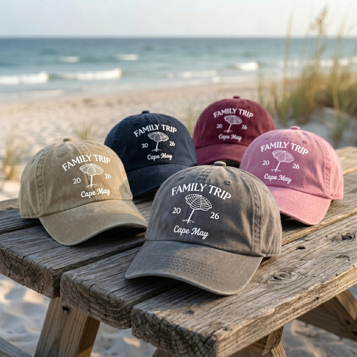 Custom Family Trip Hat | Personalized Beach Vacation Cap | Matching Family Beach Hats | Retro Washed Dad Hat | Custom Summer Group Gift