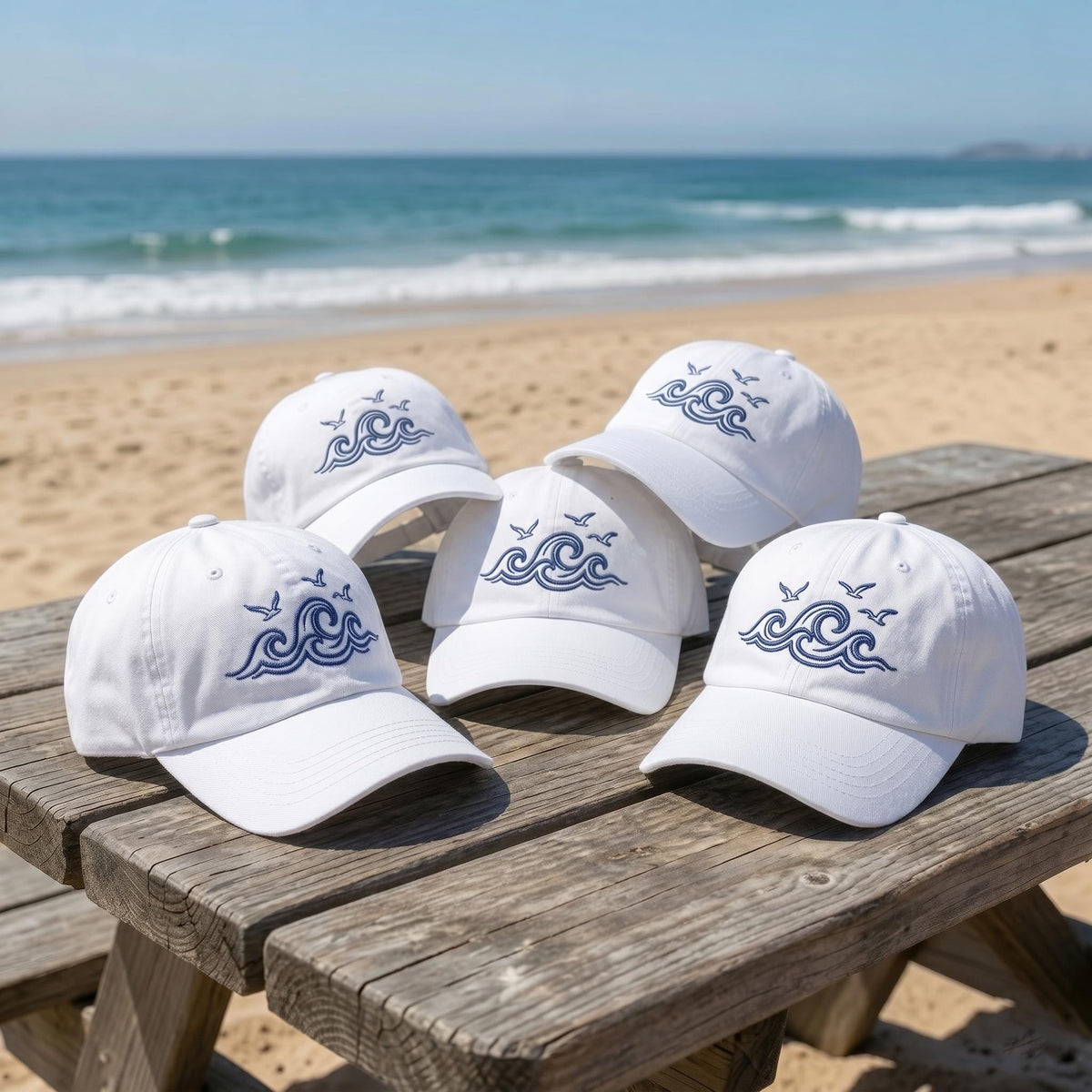 Custom Ocean Wave Hat | Personalized White Beach Cap | Minimalist Waves Baseball Hat | Retro Embroidered Dad Hat | Custom Summer Cruise Gift