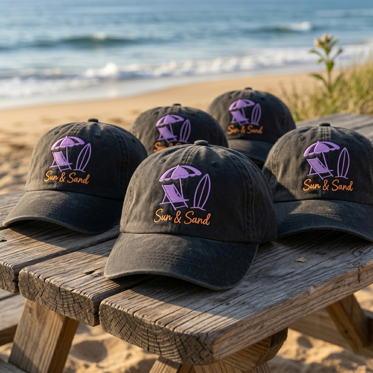 Custom Sun Sand Hat | Personalized Beach Vacation Cap | Retro Beach Chair Baseball Hat | Embroidered White Dad Hat | Custom Summer Gift