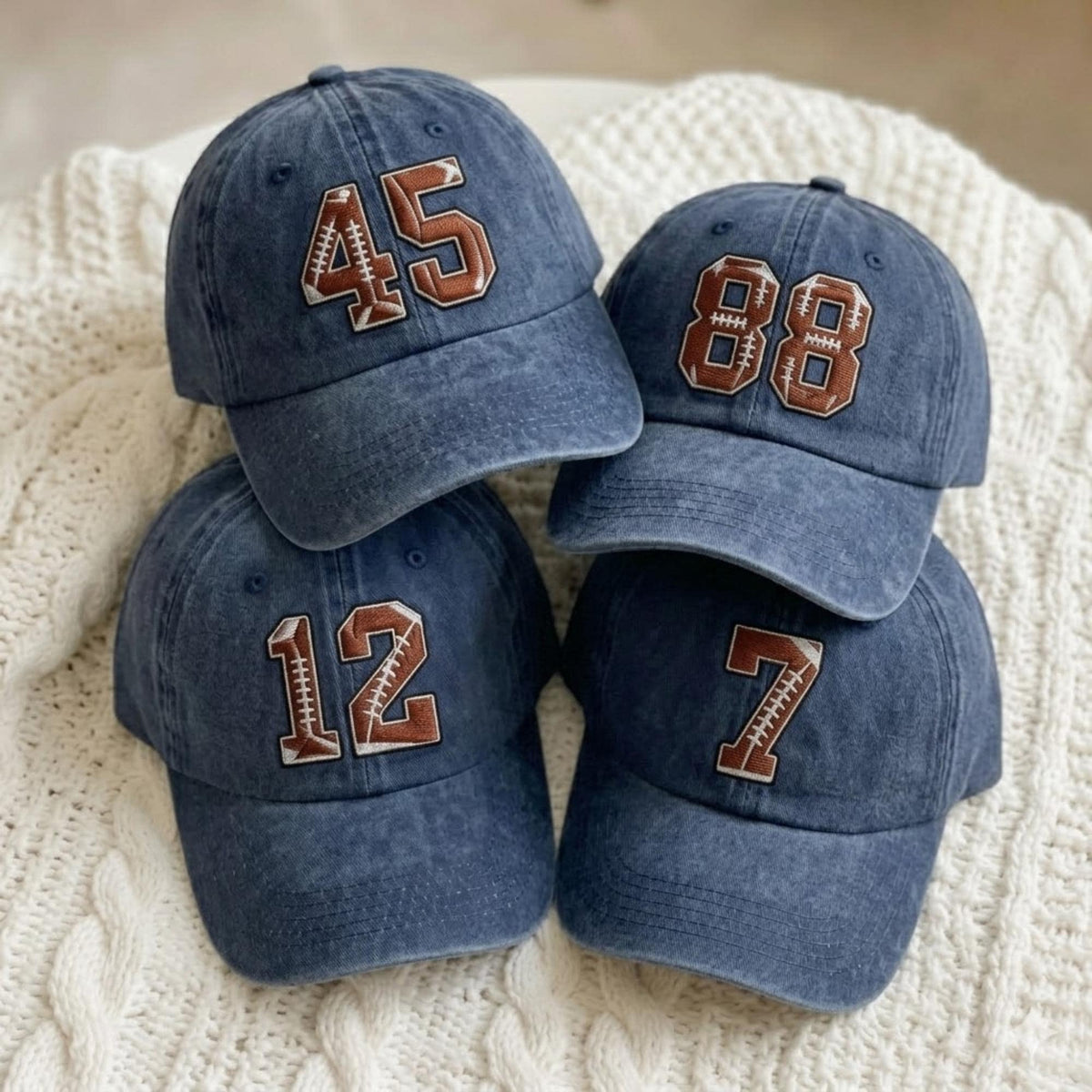 Personalized Football Number Embroidered Hat, Custom Game Day Baseball Cap, Sports Fan Gift