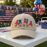 Red White and Blue Embroidered Hat, Patriotic American Baseball Cap