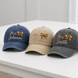 Personalized Teacher Pencil Bow Hat, Custom Name Embroidered Baseball Cap