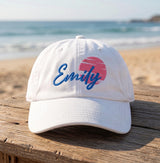 Custom Name Hat Retro Sun Embroidered Matching Family Vacation Baseball Cap Men Women | Bachelorette Party Gifts Summer Beach Girls Trip Cap