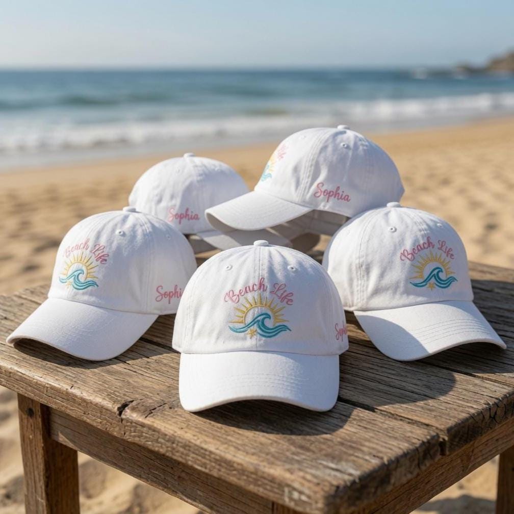 Custom Beach Life Hat | Embroidered Matching Family Vacation Baseball Cap Men Women | Cute Bachelorette Party Gift Summer Trip Cap