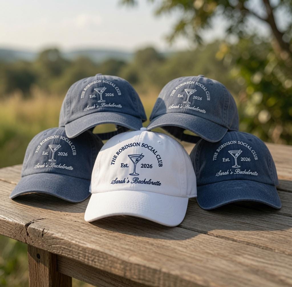Custom Bachelorette Hat, Personalized Social Club Dad Cap, Embroidered Cocktail Bridesmaid Hat, Vintage Washed Party Favors