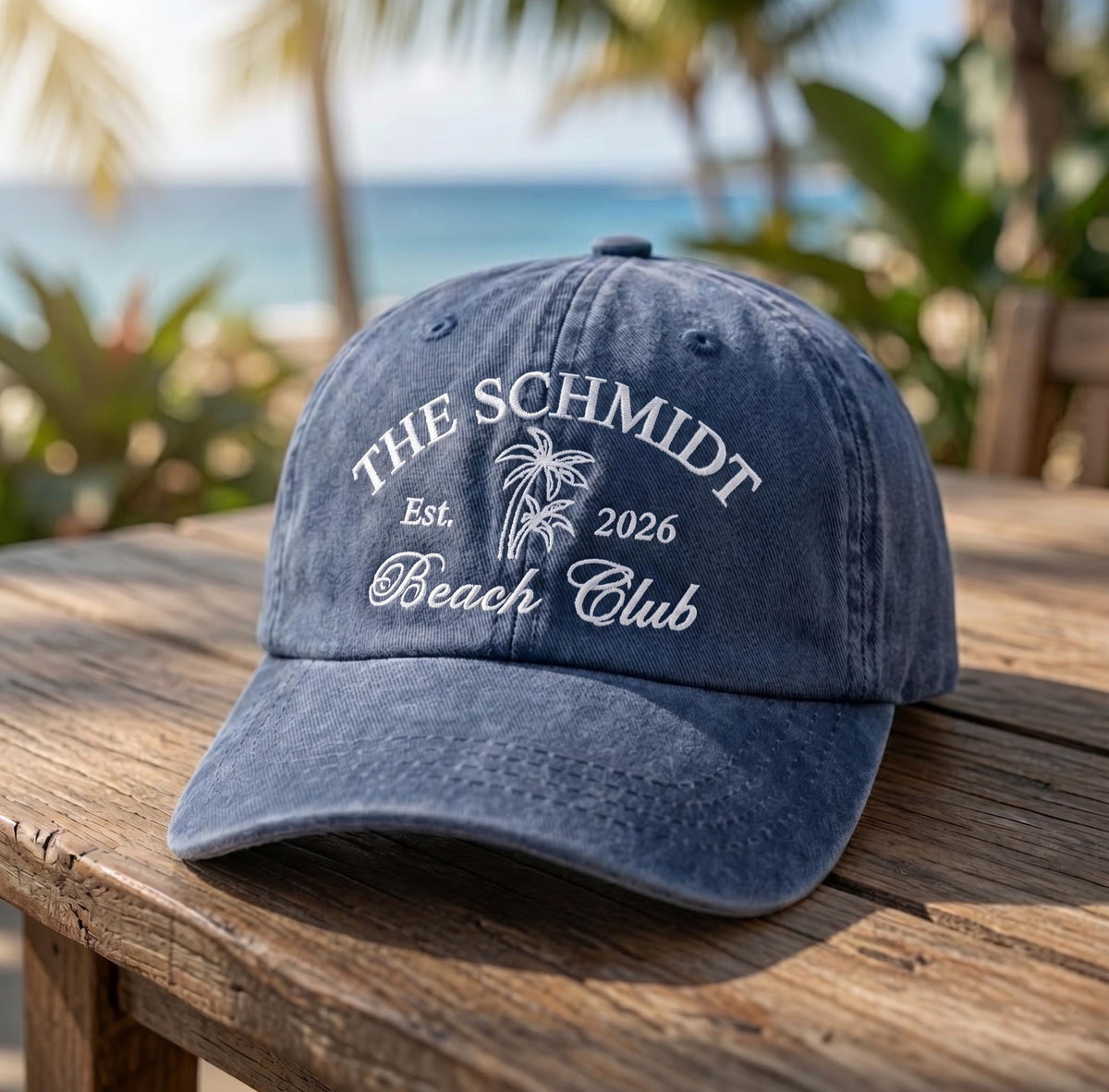 Custom Beach Club Hat, Personalized Family Vacation Dad Cap, Embroidered Palm Tree Baseball Hat, Vintage Washed Trip Gift