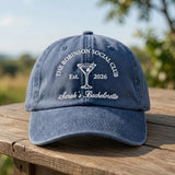 Custom Bachelorette Hat, Personalized Social Club Dad Cap, Embroidered Cocktail Bridesmaid Hat, Vintage Washed Party Favors
