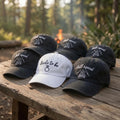 Camp Bachelorette Hat, Custom Bride To Be Dad Cap, Embroidered Bonfire Chill Squad Hat, Vintage Washed Denim Camping Bridal Party Gift