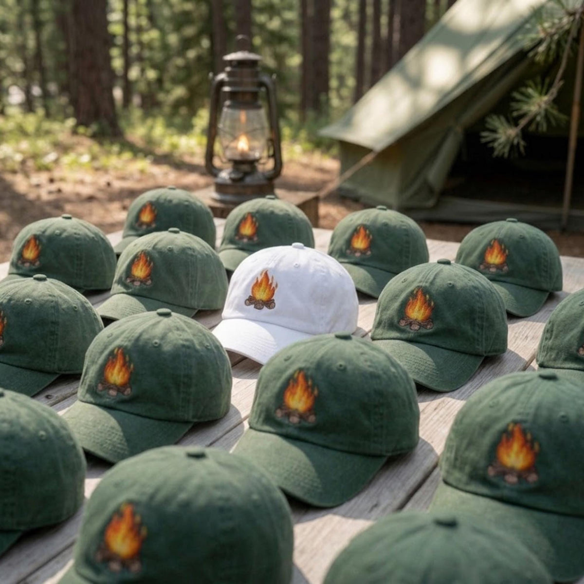 Embroidered Campfire Hat, Matching Group Cap, Camping Trip Accessory, Nature Lover Gift, Outdoor Squad Hat, Adventure Team Cap, Unisex