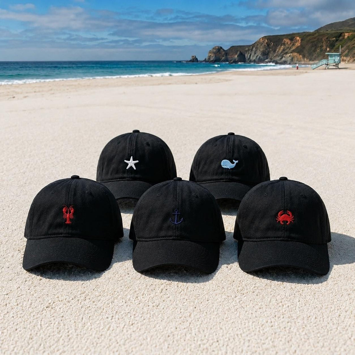 Nautical Sea Creature Embroidered Hat, Coastal Anchor Baseball Cap, Beach Vacation Gift