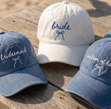 Coquette Bow Bride Hat | Something Blue Bridesmaid Dad Hat | Custom Bridal Party Hats | Personalized Maid of Honor Bachelorette Gift