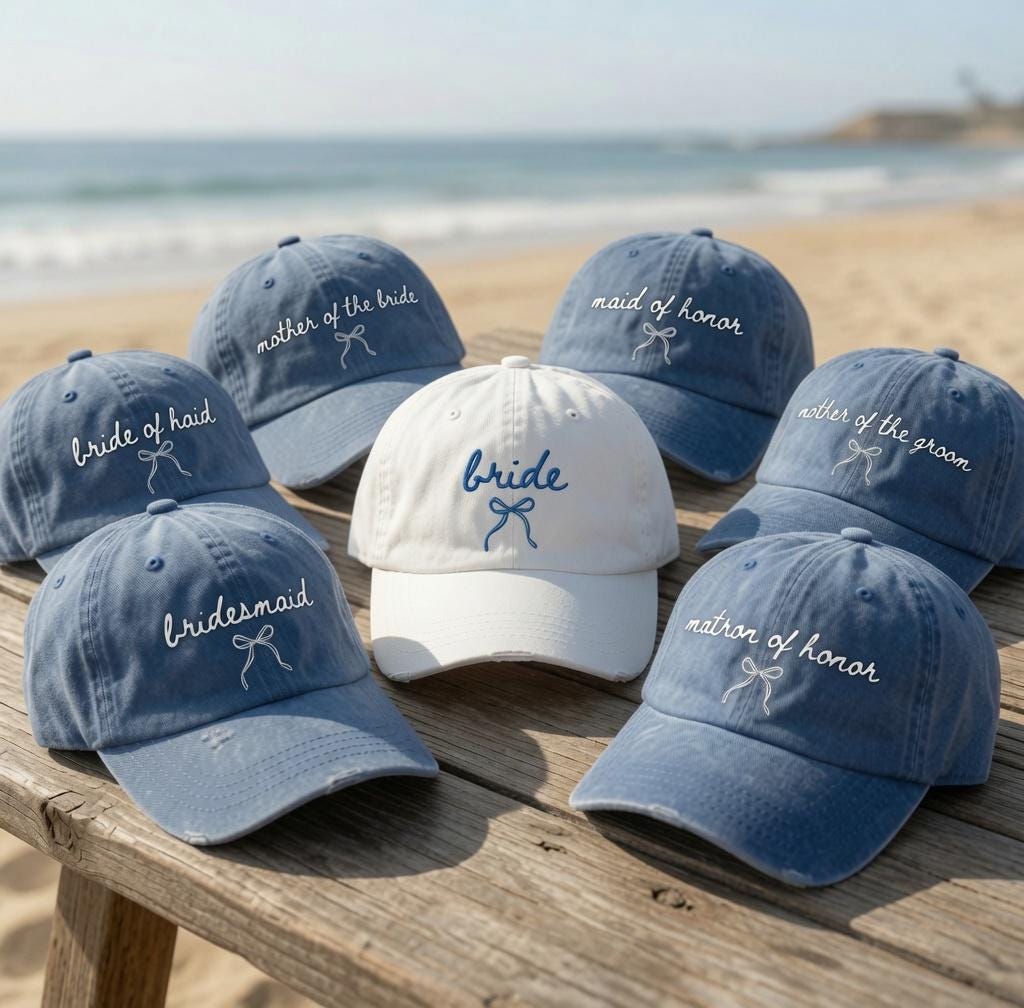 Coquette Bow Bride Hat | Something Blue Bridesmaid Dad Hat | Custom Bridal Party Hats | Personalized Maid of Honor Bachelorette Gift
