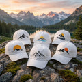 Mountain Embroidered Hat, Vintage Washed Cotton Baseball Cap, Outdoor Camping Gift