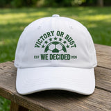 Custom Soccer Team Hat, Personalized Victory Or Bust Dad Cap, Embroidered Football Baseball Hat, Vintage Washed Denim Soccer Fan Gift
