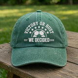 Custom Soccer Team Hat, Personalized Victory Or Bust Dad Cap, Embroidered Football Baseball Hat, Vintage Washed Denim Soccer Fan Gift