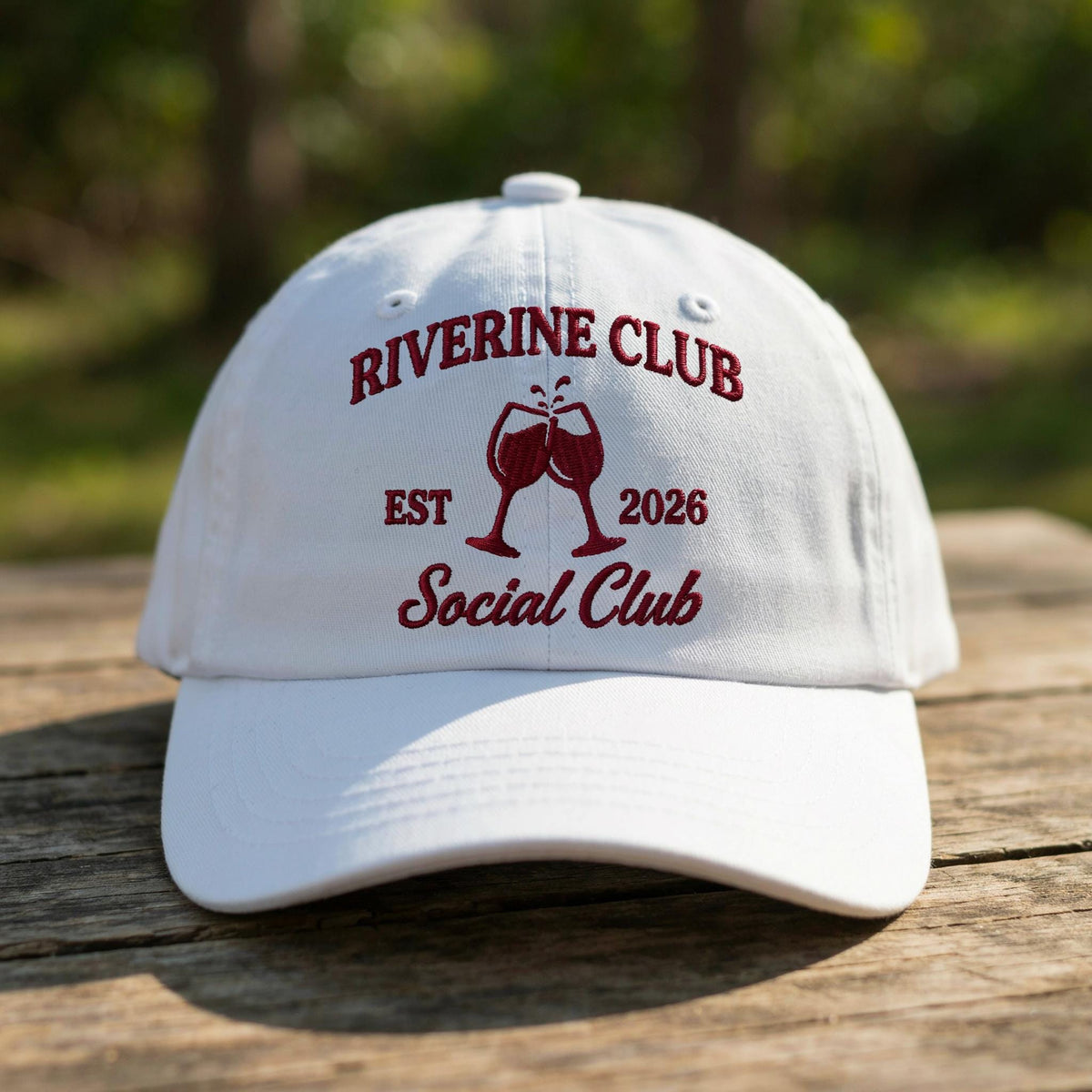 Custom Social Club Hat, Personalized Wine Tasting Dad Cap, Embroidered Riverine Club Baseball Hat, Vintage Vineyard Tour Group Summer Gift