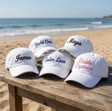 Custom Bride Captain Hat, Personalized Yacht Crew Dad Cap, Embroidered Script Name Baseball Hat, Beach Bachelorette Nautical Party Gift
