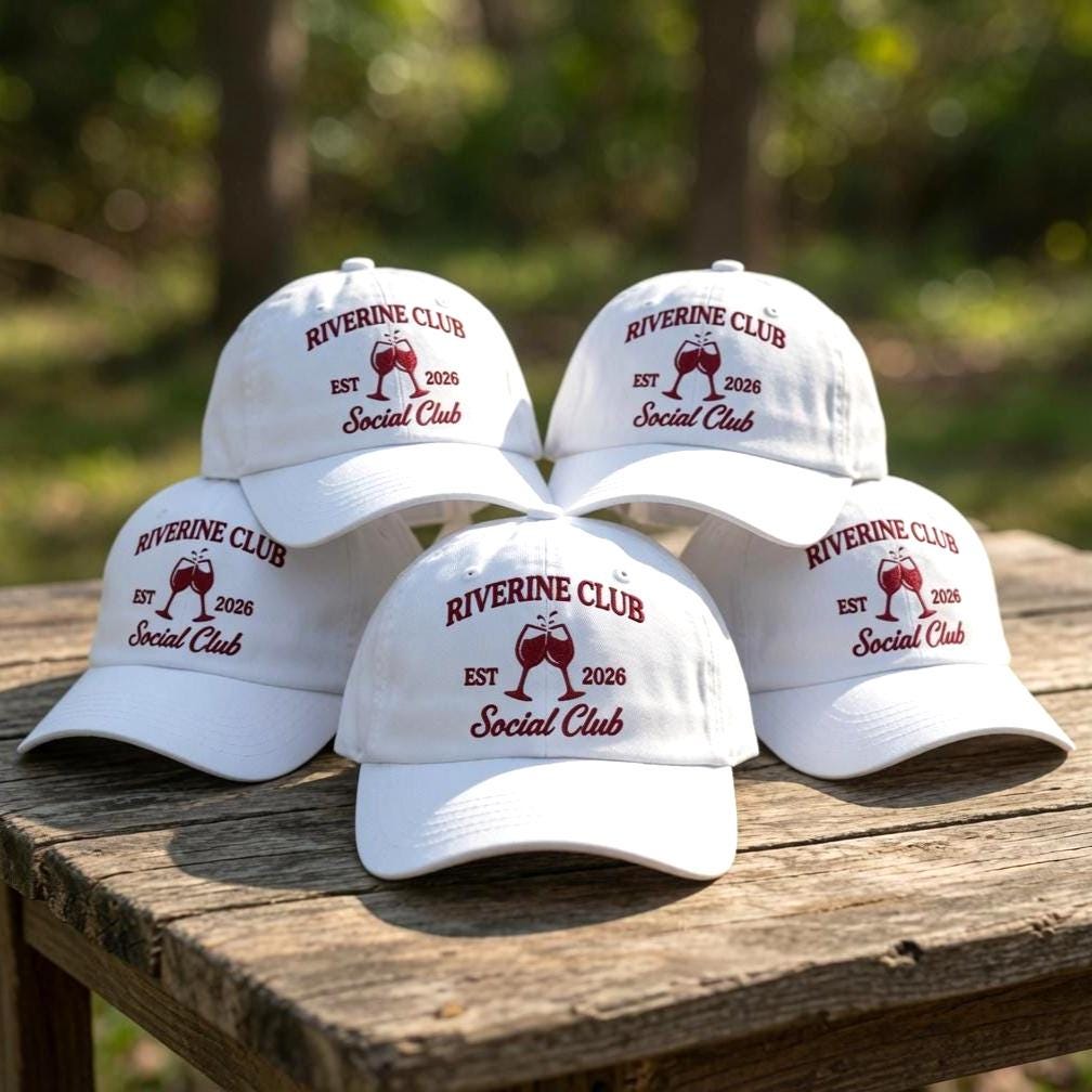 Custom Social Club Hat, Personalized Wine Tasting Dad Cap, Embroidered Riverine Club Baseball Hat, Vintage Vineyard Tour Group Summer Gift