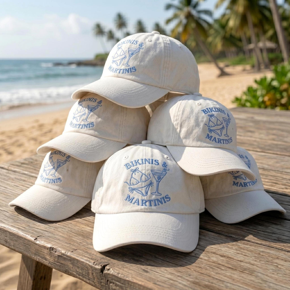 Custom Bikinis And Martinis Hat, Personalized Beach Bachelorette Dad Cap, Embroidered Cocktail Swimwear Baseball Hat, Summer Girls Trip Gift