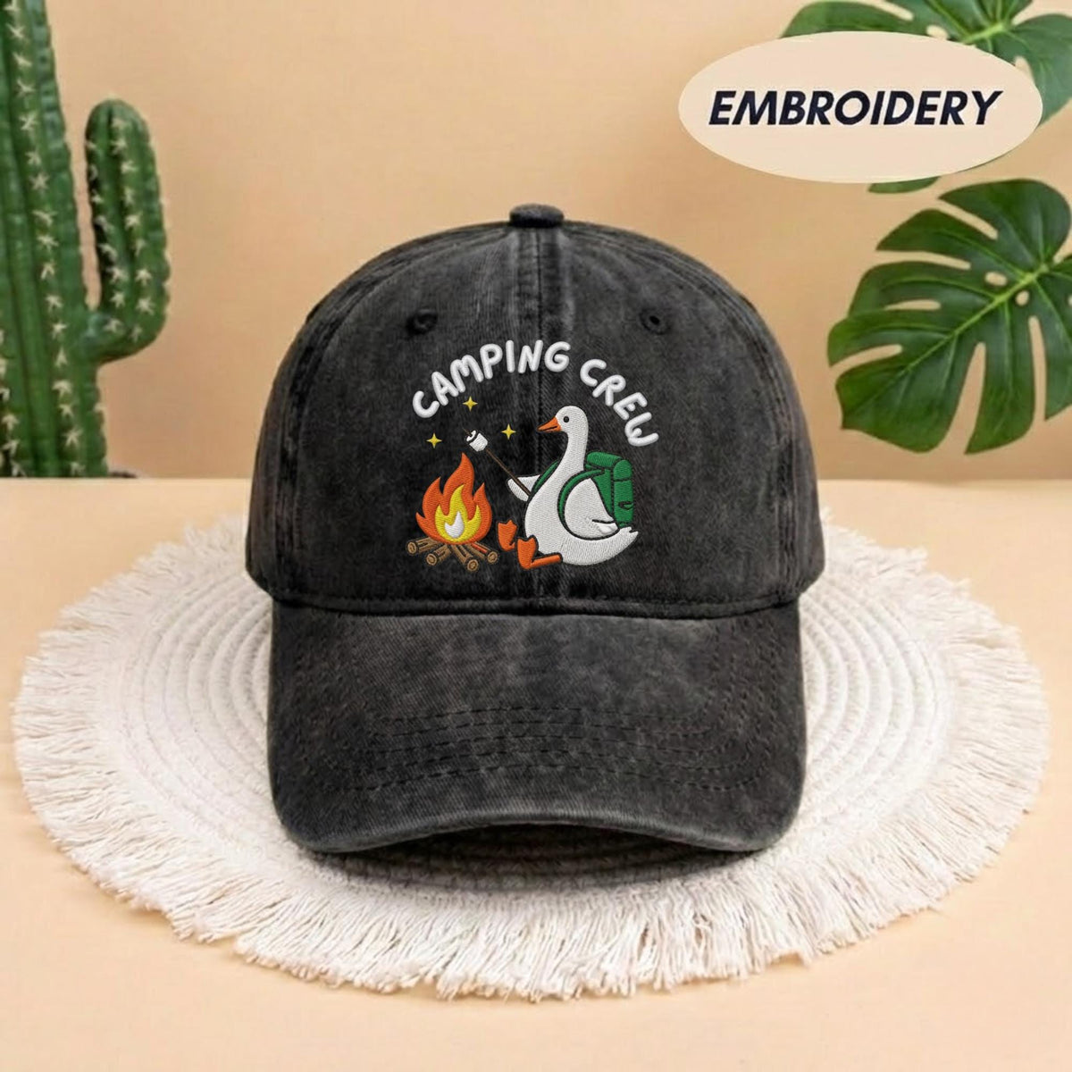 Embroidered Goose Camping Hat, Camping Crew Cap, Cute Goose Gift, Matching Group Camping Hat, Outdoor Adventure Cap, Nature Lover Gift