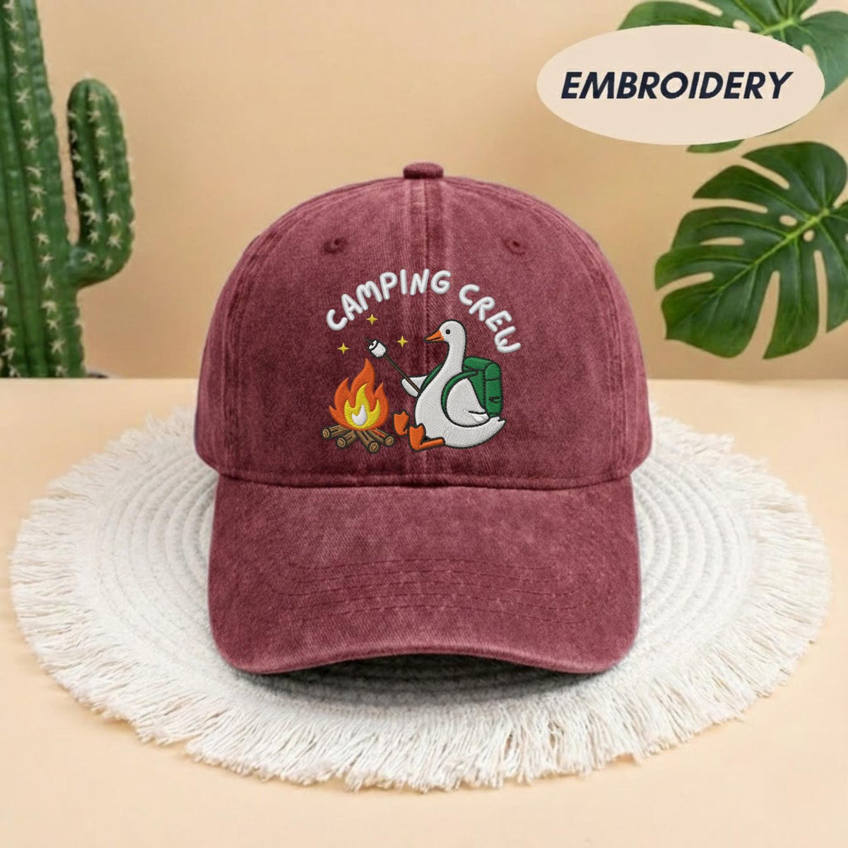 Embroidered Goose Camping Hat, Camping Crew Cap, Cute Goose Gift, Matching Group Camping Hat, Outdoor Adventure Cap, Nature Lover Gift