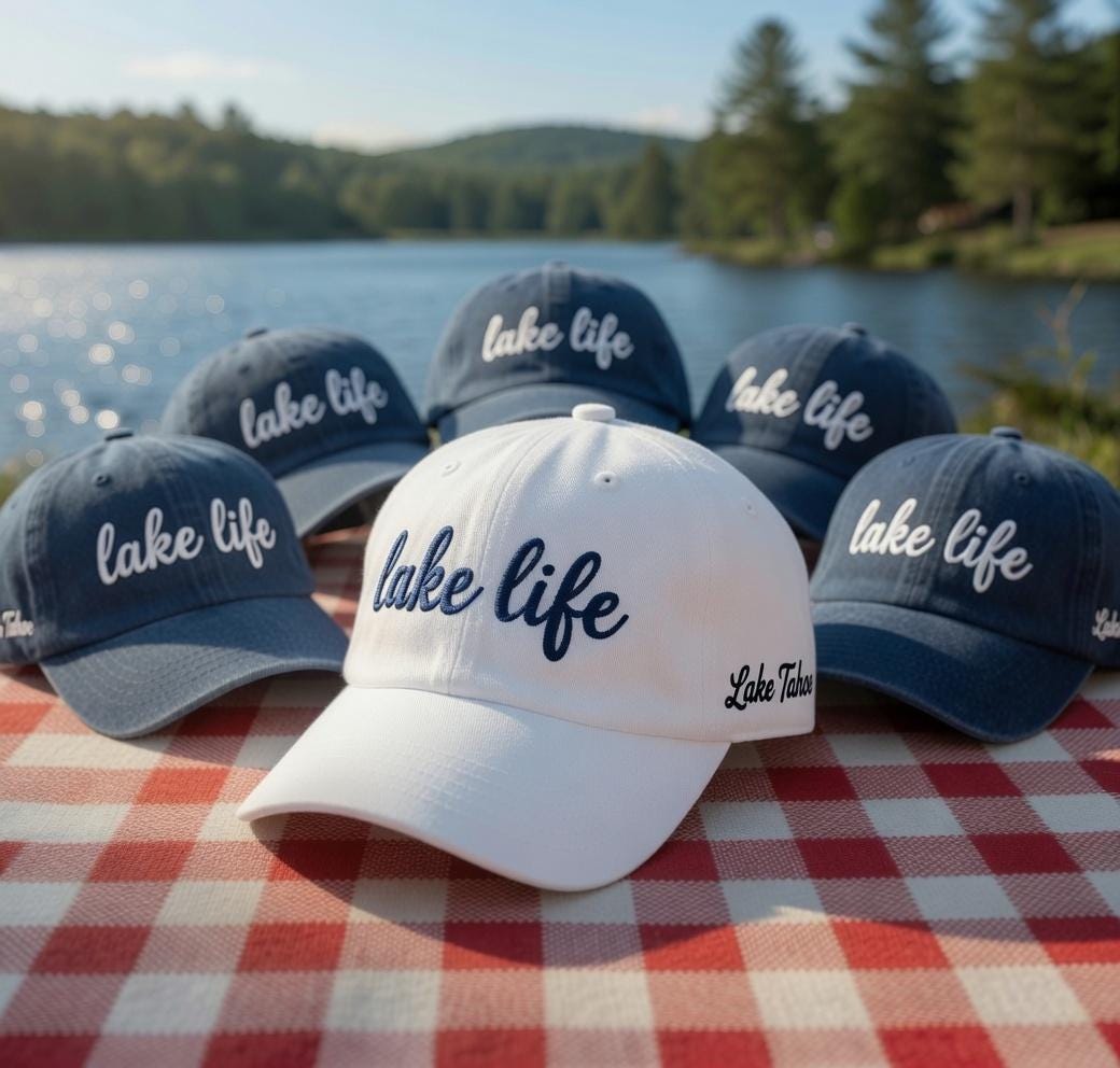 Custom Lake Trip Embroidered Hat - Lake Tahoe Vacation & Matching Group Cap