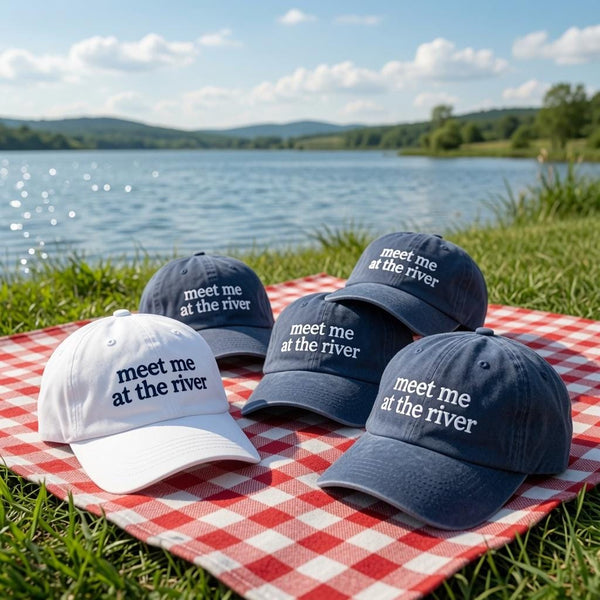 Meet Me At The River Embroidered Hat, Summer River Trip Cap, Nature Lover Gift, Matching Group Hat, Outdoor Adventure Cap, Vacation Hat