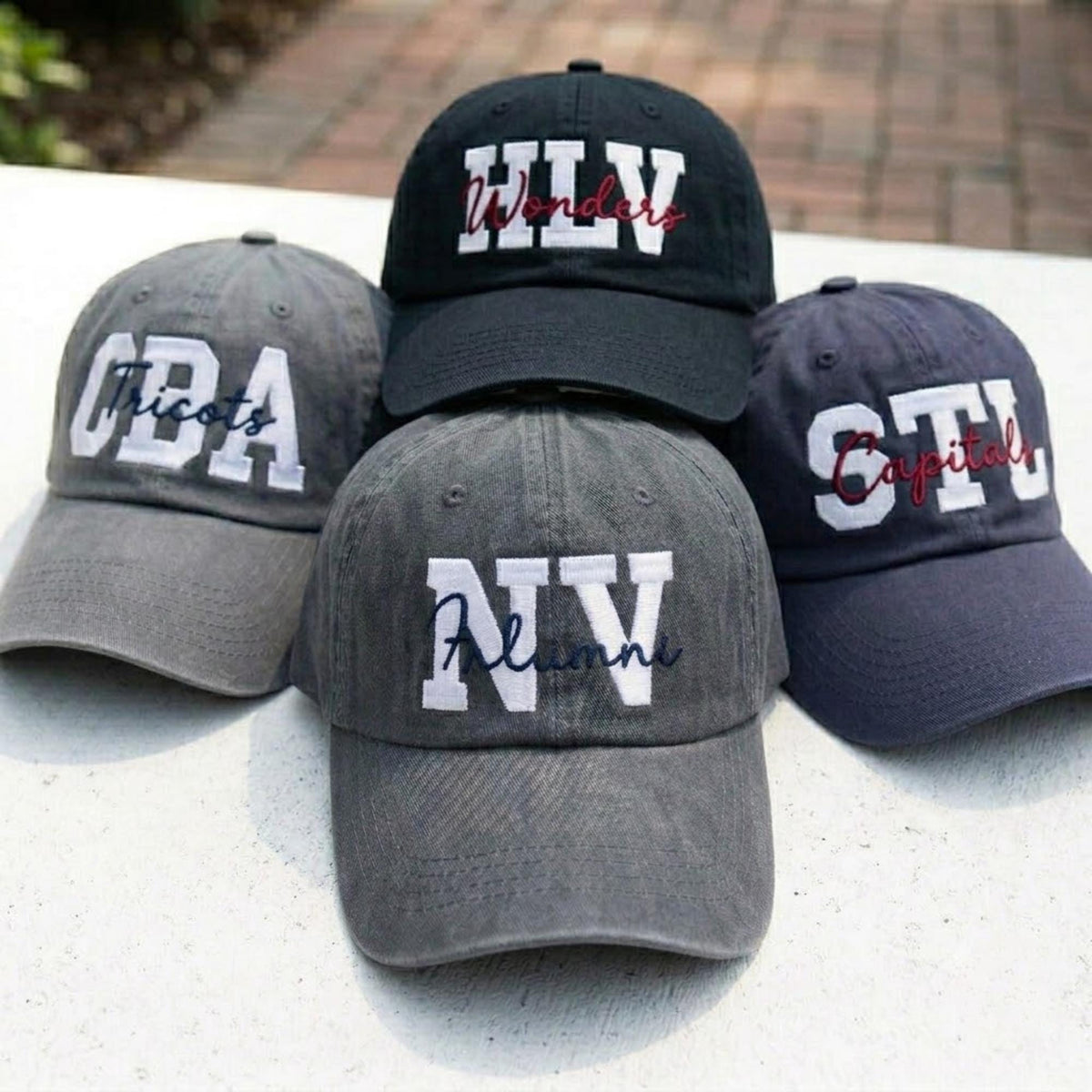 Custom School Initial Embroidered Hat - Personalized Mascot Team Spirit Cap
