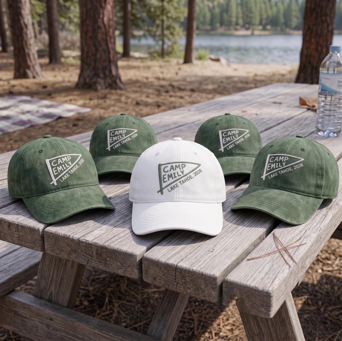 Custom Camp Hat Embroidered Pennant Logo Baseball Cap Vintage Camping Gift Family Vacation Shield Dad Hat Retro Lake Cabin Group Travel Cap