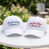 Loves Her Babies & America Too Embroidered Hat - Patriotic Mom 4th of July USA Mama Cotton Dad Cap
