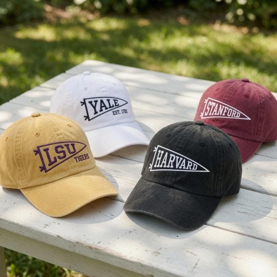 Custom Mascot Gameday Pennant Embroidered Hat, University Sport Baseball Cap, College Team Logo Hat, School Spirit Gift Matching Dad Hat