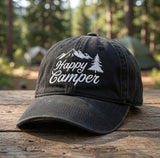 Custom Happy Camper Embroidered Baseball Cap - Personalized Vintage Nature Outdoor Camping Cotton Dad Hat