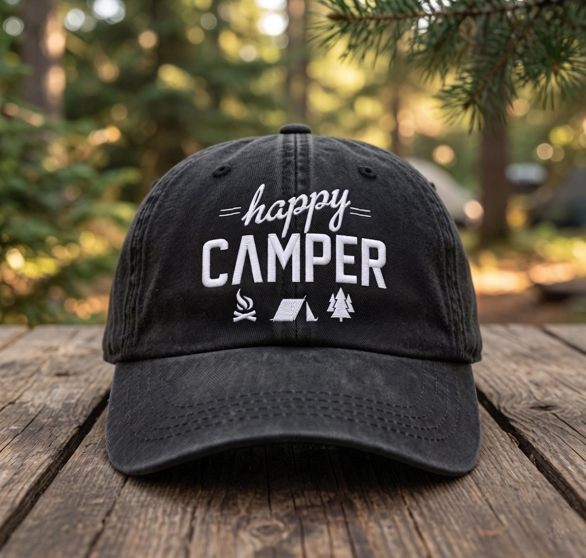 Custom Green Camping Hat Embroidered Happy Camper Baseball Cap Personalized Vintage Dad Hat Nature Adventure Gift Custom Text Trucker