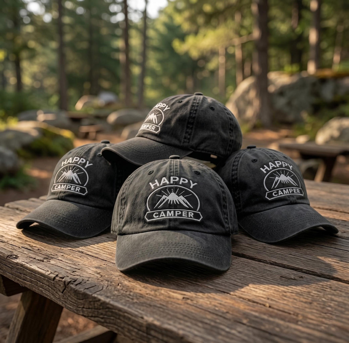 Custom Camping Hat Embroidered Happy Camper Baseball Cap Personalized Mountain Dad Hat Vintage Outdoor Gift Custom Text Trucker