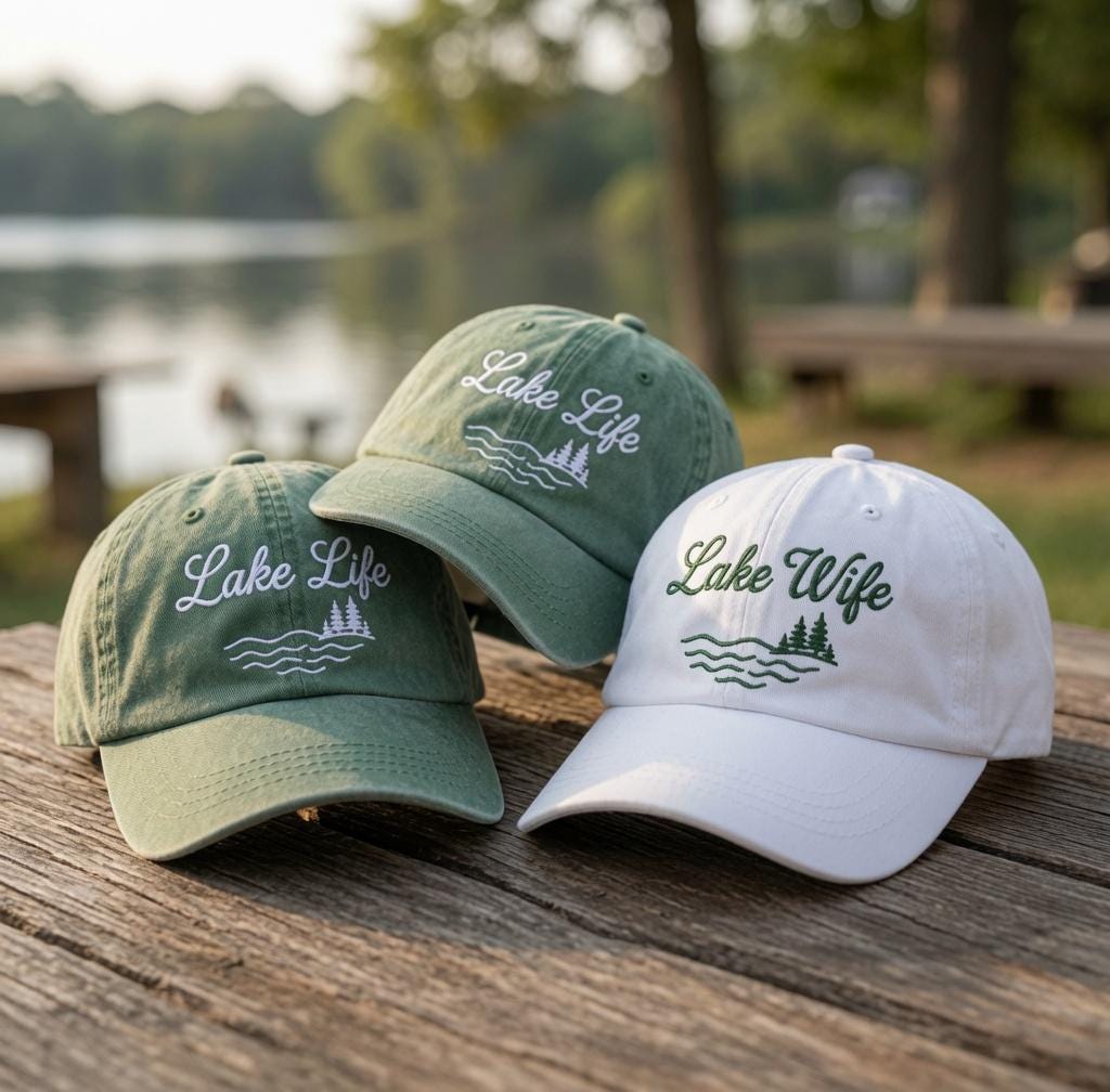 Custom Lake Life Hat Embroidered Lake Wife Baseball Cap Personalized Vintage Sage Green Dad Hat Summer Vacation Gift Custom Text Trucker