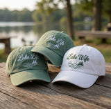 Custom Lake Life Hat Embroidered Lake Wife Baseball Cap Personalized Vintage Sage Green Dad Hat Summer Vacation Gift Custom Text Trucker
