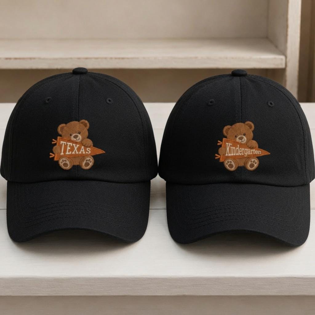 Personalized Kindergarten Bear Embroidered Hat, Custom Teacher Baseball Cap, Back to School Gift