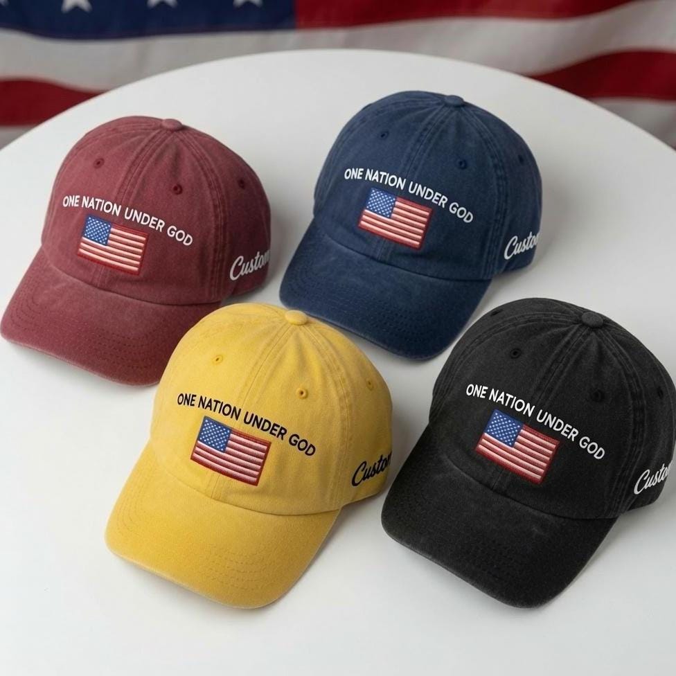 One Nation Under God Embroidered Hat - Patriotic Faith Washed Cap