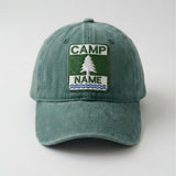 Custom Camp Name Embroidered Hat, Personalized Vintage Washed Cotton Baseball Cap, Outdoor Gift