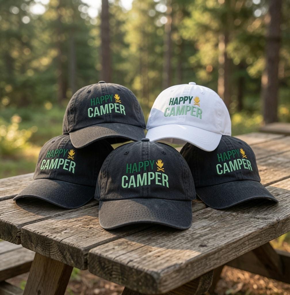 Happy Camper Hat Embroidered Camping Baseball Cap Custom Nature Lover Gift Personalized Camping Trip Hats Matching Group Caps