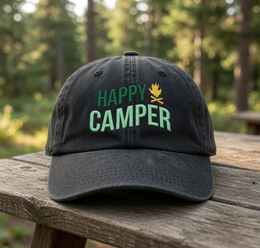 Happy Camper Hat Embroidered Camping Baseball Cap Custom Nature Lover Gift Personalized Camping Trip Hats Matching Group Caps
