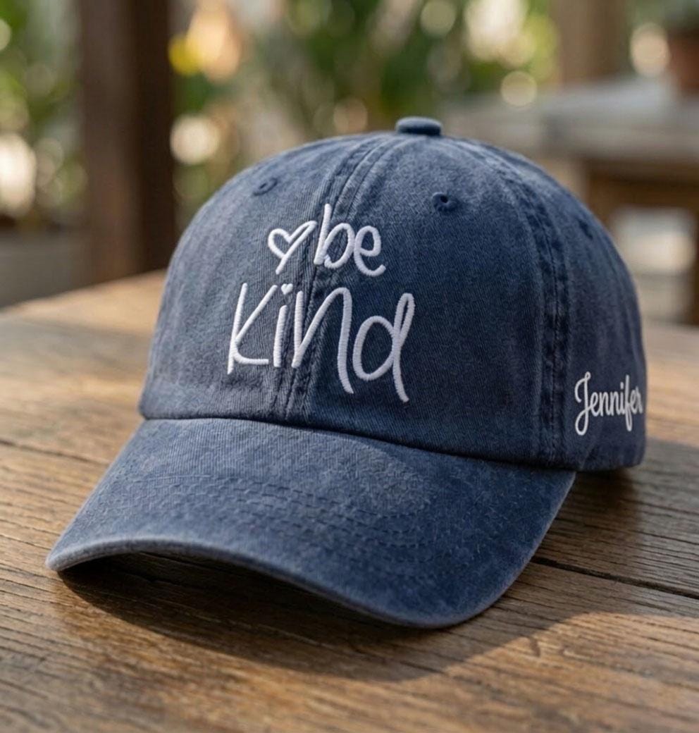 Be Kind Hat With Side Name Custom Embroidered Happy Face Baseball Cap Personalized Kindness Gift Vintage Washed Cotton Dad Cap