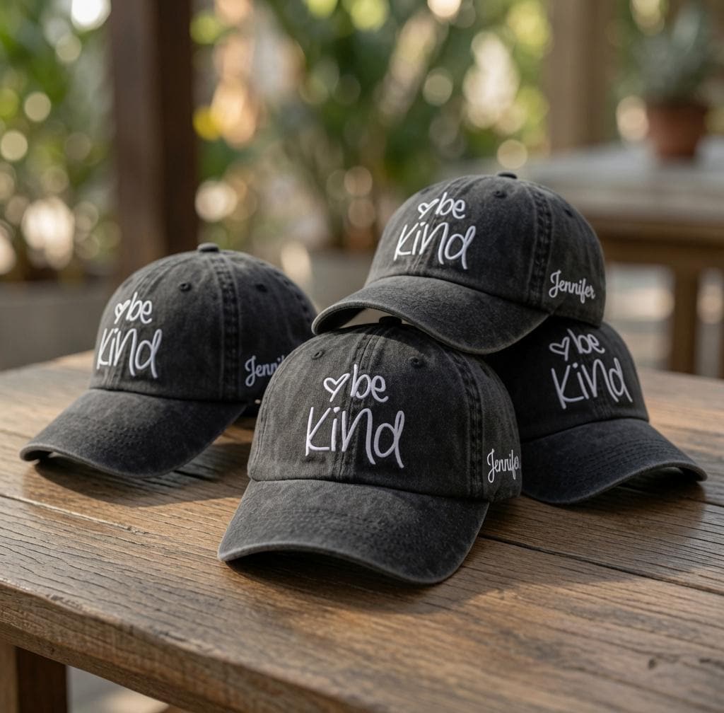 Be Kind Hat With Side Name Custom Embroidered Happy Face Baseball Cap Personalized Kindness Gift Vintage Washed Cotton Dad Cap