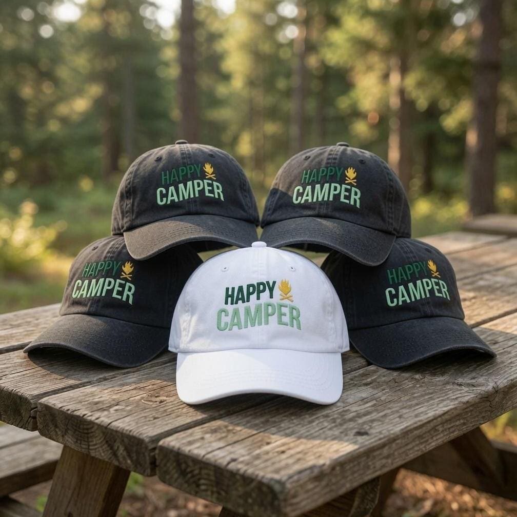 Happy Camper Hat Embroidered Camping Baseball Cap Custom Nature Lover Gift Personalized Camping Trip Hats Matching Group Caps