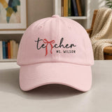 Custom Teacher Name Embroidered Hat, Personalized Bow Baseball Cap, Teacher Appreciation Gift