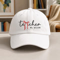 Custom Teacher Name Embroidered Hat, Personalized Bow Baseball Cap, Teacher Appreciation Gift