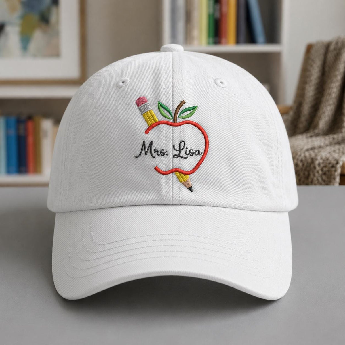 Personalized Apple Pencil Teacher Hat, Custom Embroidered Baseball Cap, Back to School Gift